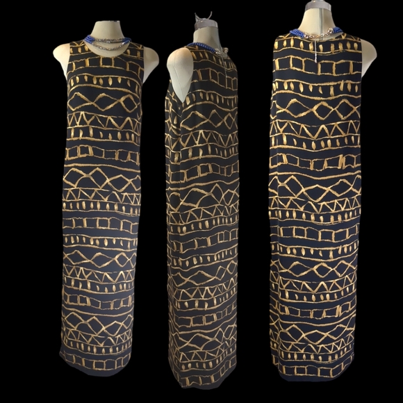 Jones New York Black and Brown Printed Pull up Maxi Dress Size 8 - Picture 5 of 16